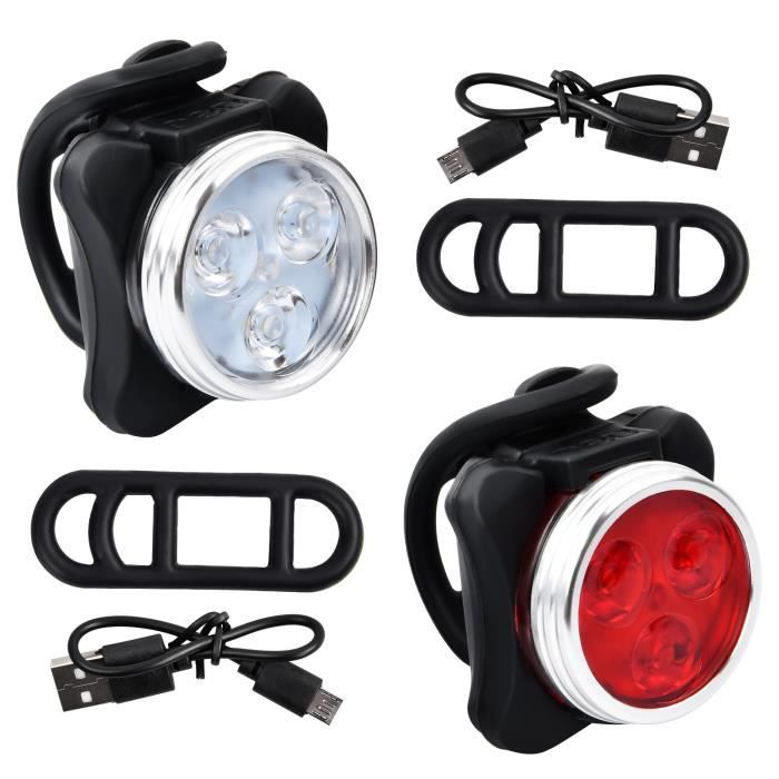 Éclairage Vélo Ensemble Lumière Vélo LED Puissante Rechargeable Avant  Arrière Lampe de Vélo - 2 USB Câbles Inclus - Cdiscount Sport
