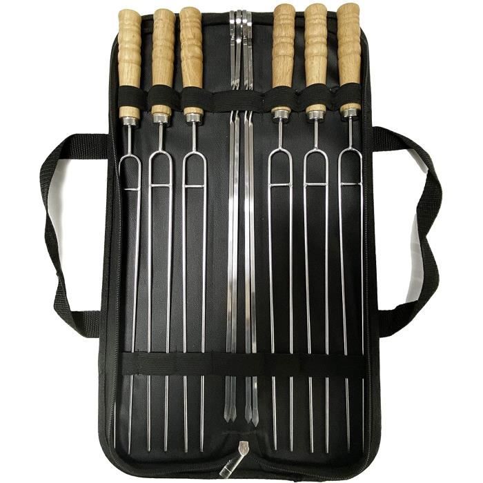 8 Brochettes Barbecue En Acier Inoxydable - 42cm Plat Réutilisables - Pour Viandes Et Légumes - Avec Sac De Rangement
