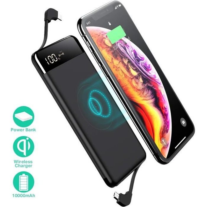 FKANT Batterie Externe 10000mAh Power Bank Chargeur Portable PD 18W QC 3.0 avec 2 Sortie & Entrée 15mm Ultra Mince 4 LED Indicateurs pour iPhone Samsung Galaxy Huawei Tablette PSP iPad etc 