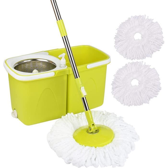 Set Balai Essoreur 360° + Seau - Microfibre Absorbante - Nettoyage Sols Facile