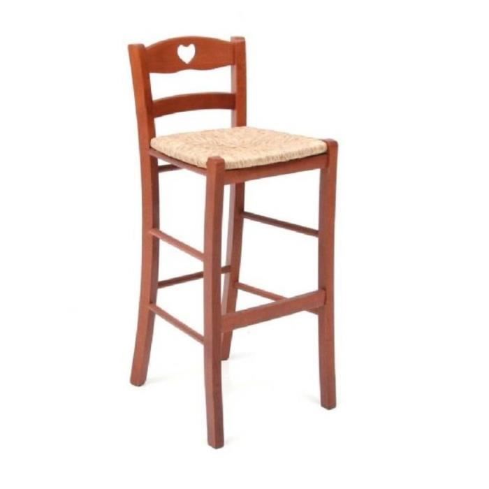 Tabouret - SNACK - Cerisier - Bois massif - Assise en paille - Design contemporain