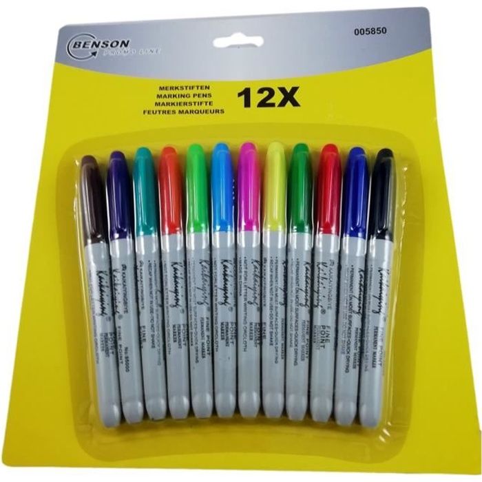 12 Feutres Indélébiles Marqueur Permanent Pointe Fine 12 Couleurs CD Verre Etc Cdiscount Beaux