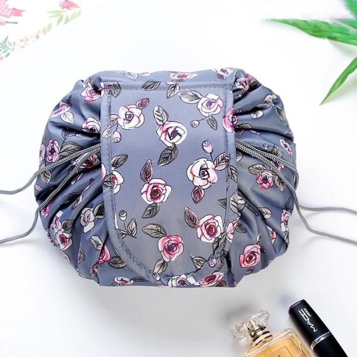 Trousse De Maquillage En Cuir Doré Imperméable - 3 Tailles, Compartiments Élastiques, Idéale Voyage (Grande: 25x16x14 Cm)