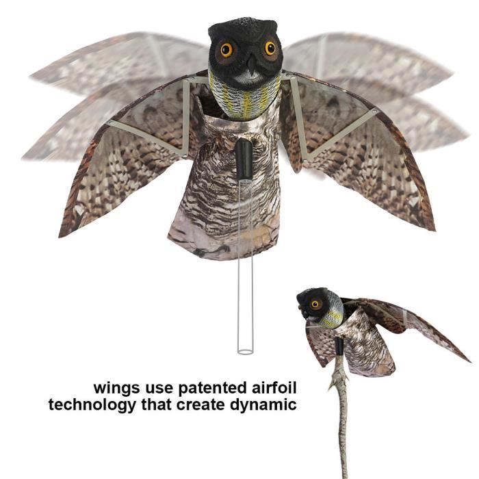 Épouvantail Hibou Rotatif - Répulsif Oiseaux Jardin - Étanche - Contre Pigeons, Moineaux, Écureuils