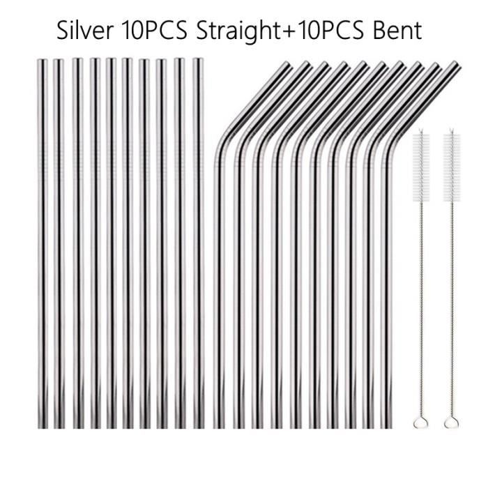 Paille Pailles Réutilisables Métal Boire Avec Nettoyant Brosse Sac