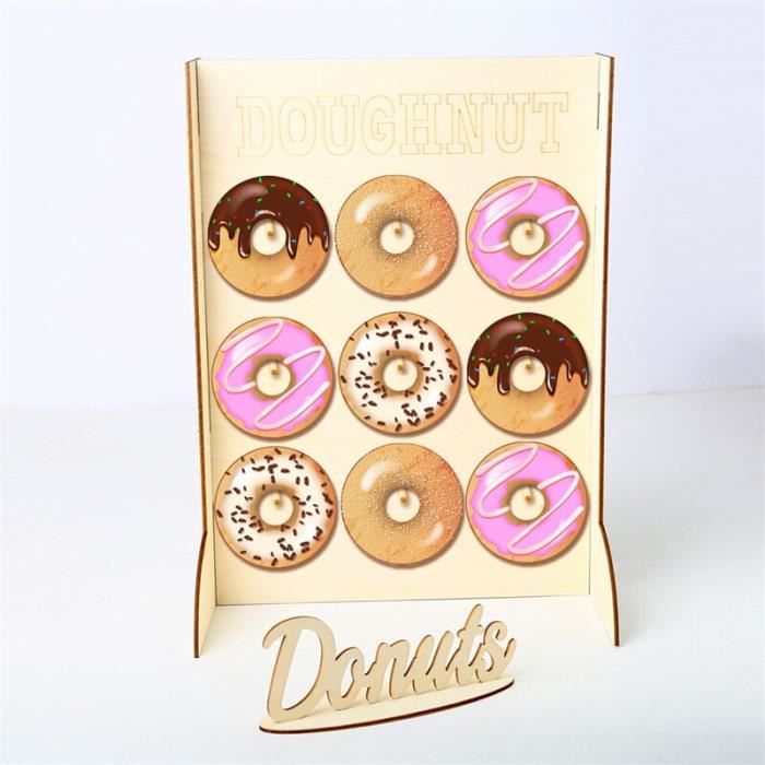 Présentoir Mural Beignets En Bois - Pour 9 Donuts - 40x30 Cm - Réutilisable Fête Noël Anniversaire Mariage - Ne Tombe Pas