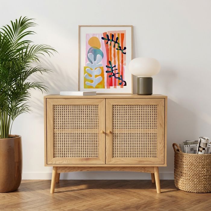 Buffet INES effet chêne et cannage rotin 90cm Buffet INES effet chêne et cannage rotin 90cm