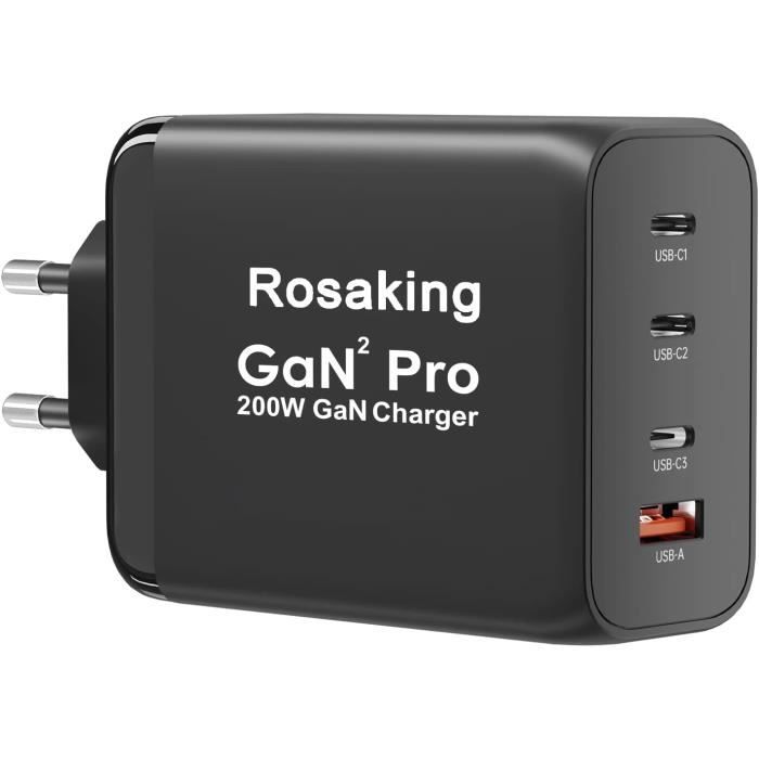 200W Chargeur USB C, Chargeur Rapide Avec GaN III Tech, 8 Ports PD QC PPS Prise Multiple, 65W Adaptateur Chargeur Laptop Compatible Avec MacBook Pro/ Air Laptop, IPhone, IPad Pro, Galaxy, SteamDeck