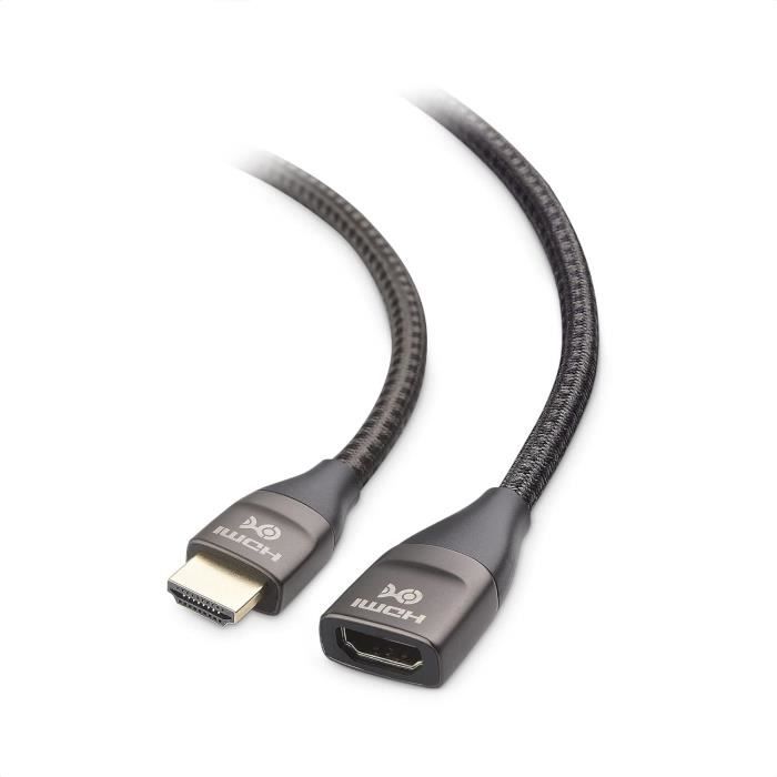 Rallonge HDMI 2.1 0,5 M Mâle/Femelle - 8K@60Hz, 4K@120Hz, 48 Gbps - Compatible PS5, TV, PC - EARC, VRR