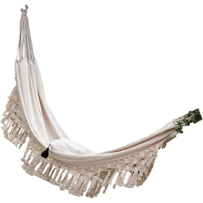 KSD Hamac D'extérieur 100 X 200 Cm Mélange De Coton Avec Franges – Hamac – Balançoire De Rêve Jusqu'à 110 Kg – Camping Et Jardin – Pour Jardin D'hiver, Balcon, Terrasse