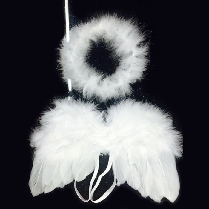 Costume Ailes D'Ange Pour Bébé – Accessoire Photo Nouveau-né (0-2 Mois) Avec Serre-tête Fleur – Matière Plume, Blanc/Rose - 4