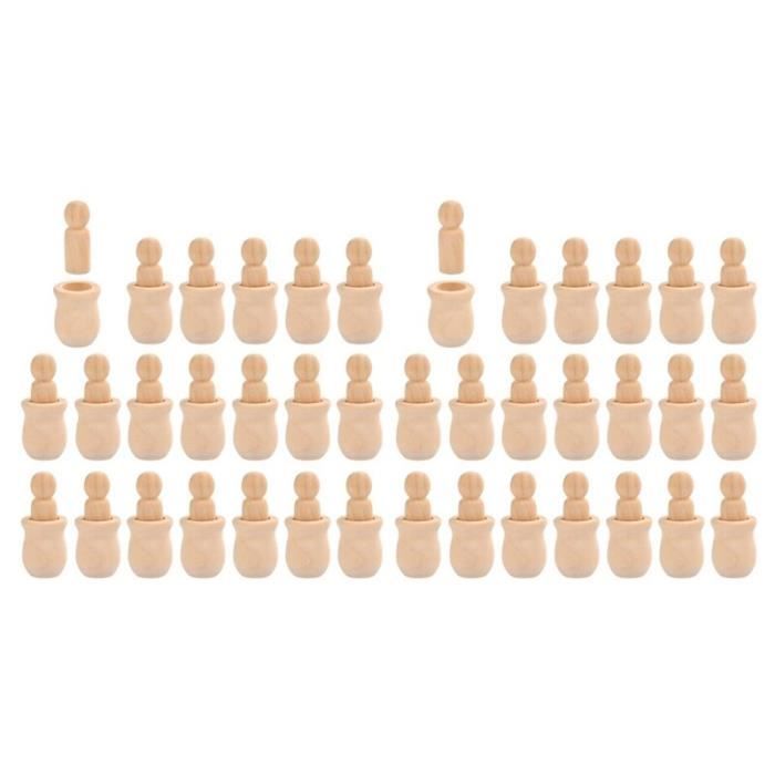 BRISKORE 50 Pièces Poupées en Bois Non Finies Figurines en Bois Doll Peg Bois Poupées à