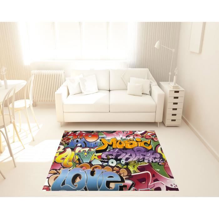 Tapis salon MODERNE GRAFFITIS TAGS IMPRIME multicolore DEBONSOL - 90x130cm