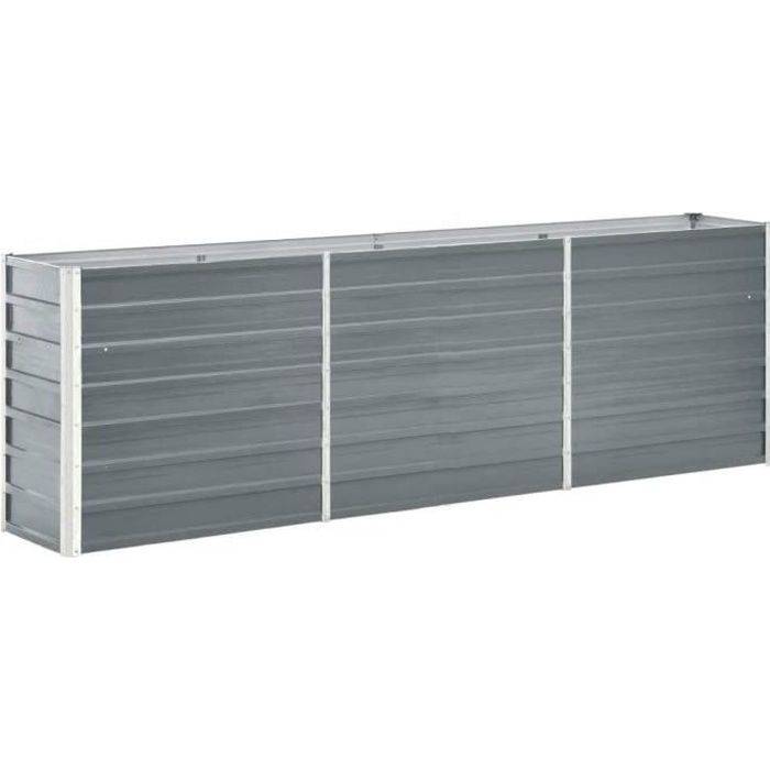 Lit Surélevé Pot de Fleurs Bac à Plante Pot de Plante Bac de Fleurs Jardinière Jardin Extérieur Acier Galvanisé 240x40x77 cm Gris