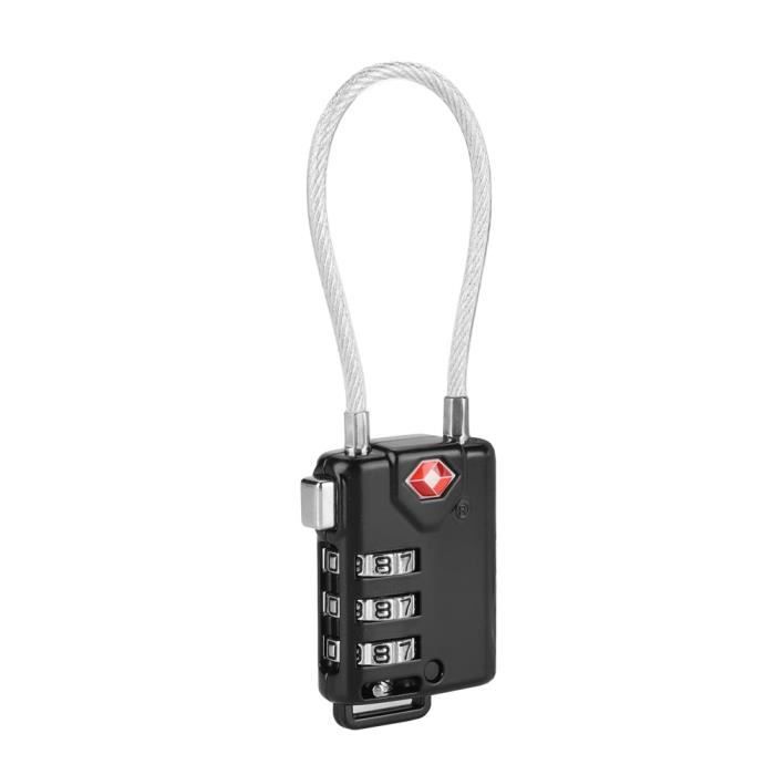 Serrure à Combinaison TSA Noire 3 Chiffres - Pour Valises Et Bagages, Cadenas De Sécurité Approuvé Par Les Douanes