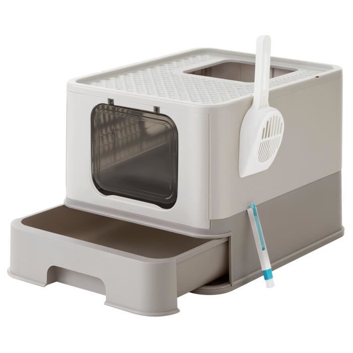 Comparer les prix de FEANDREA Bac à Litière pour Chat, Maison de Toilette, Plateau Amovible, Pelle, pour Grand Chat, Capacité de Charge 15kg PPT001G01