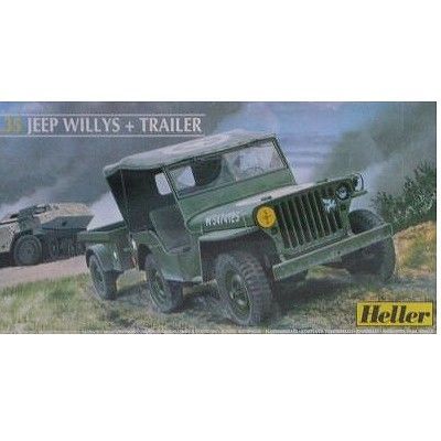 Maquette Plastique Heller 1/35 - Jeep Willys + Remorque - Seconde Guerre Mondiale - Réf. 81105