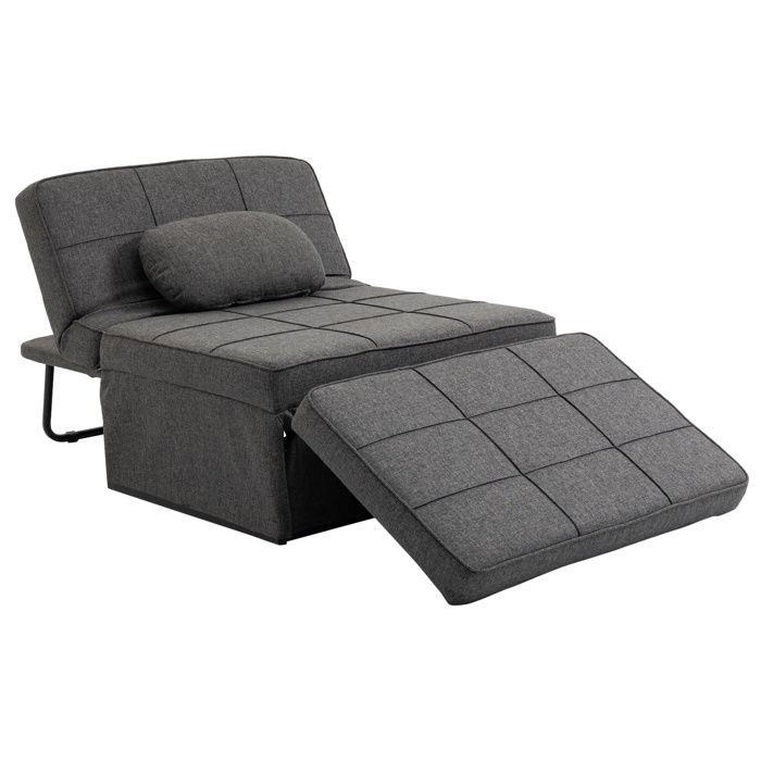 Chauffeuse 1 place - HOMCOM - 4-en-1 fauteuil lit convertible pouf inclinable 5 niveaux - métal lin - 200 kg - gris