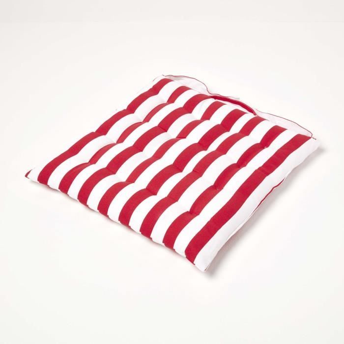 Galette de chaise capitonnée Rayures rouges 40 x 40 cm