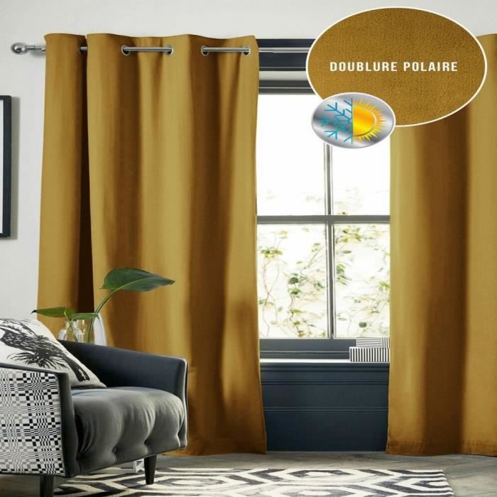 Cache Rideau Polyster Rideau Occultant 140x180 cm Doublure polaire Polyester Moutarde ...