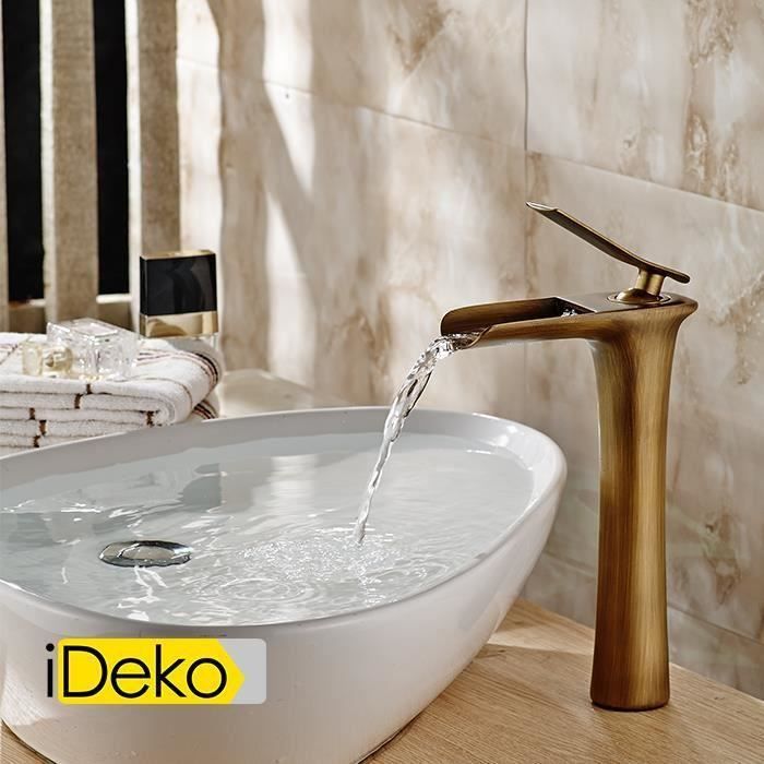 IDeko® Robinet Mitigeur lavabo cascade vasque salle de bain haut cuivre -  Cdiscount Bricolage