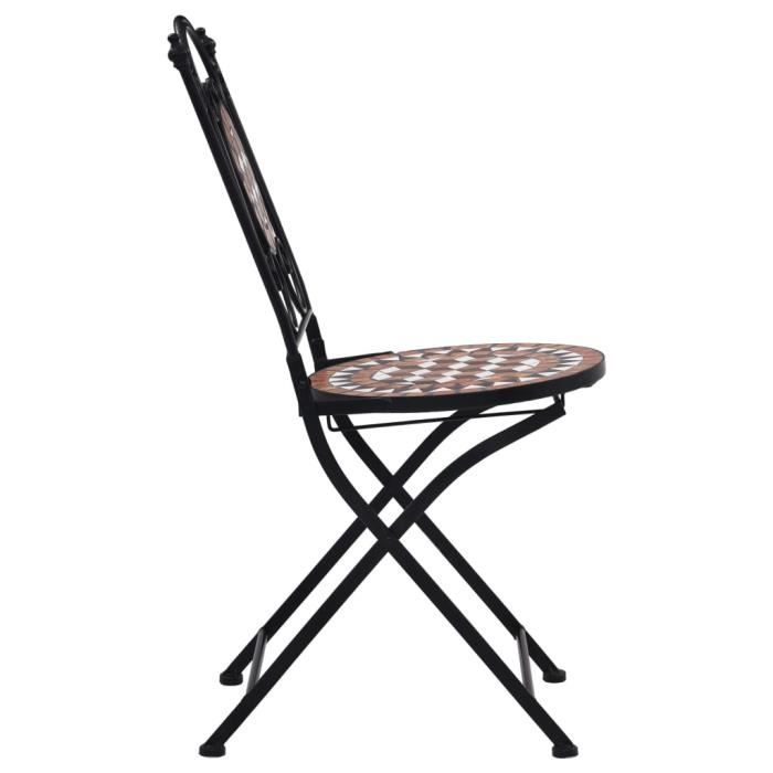 KIMISS Chaises de bistrot mosaïque 2 pcs Marron Céramique-LEF