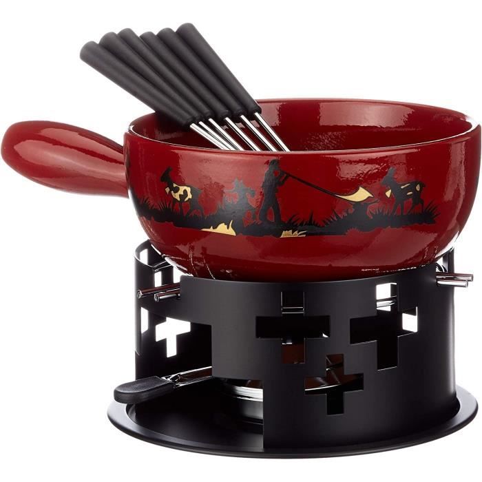 Set De Fondue En Céramique Blanche Chingcoo - 4 Fourchettes + 4 Assiettes + Plateau - Pour Chocolat, Fromage, Soirées Conviviales