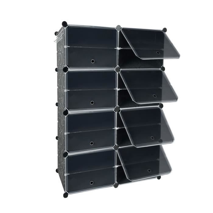armoire à chaussures liliin - étagère modulable - 16 casiers - noir