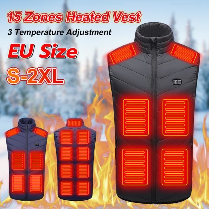 Gilet chauffant électrique USB à 15 zones de chauffage, Veste