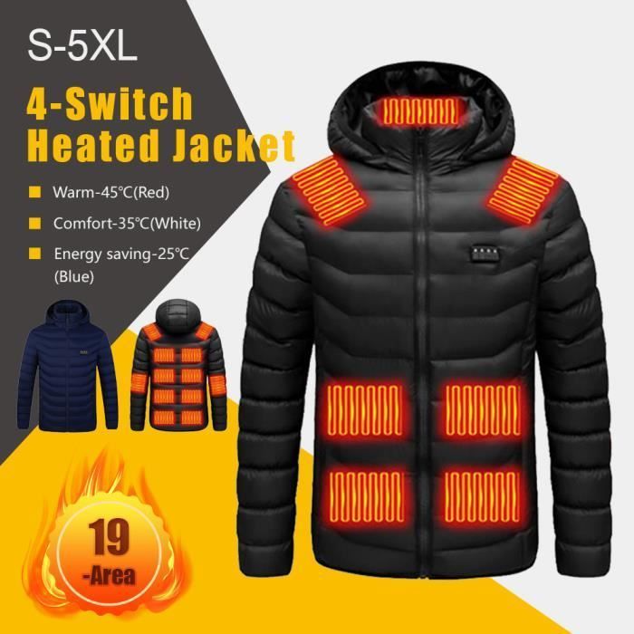 Veste Chauffante à Capuche,Veste Chaude avec 3 Niveaux de  Chauffage,Interface USB pour Ski Moto-Hommes- Femmes-sans Batterie Noir -  Cdiscount Prêt-à-Porter