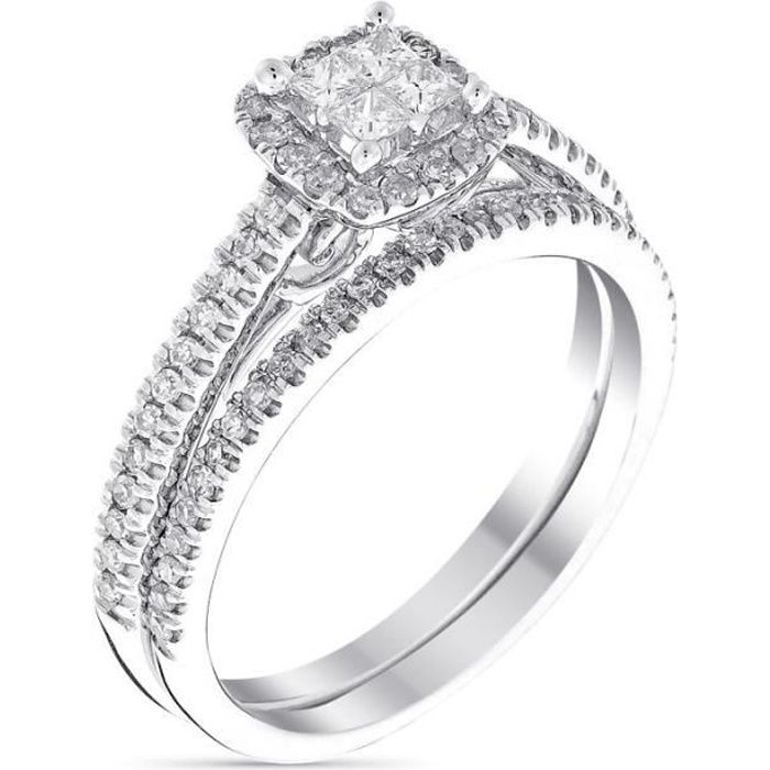 Solitaire Alliance Or Blanc et Diamants 0,52 carats \