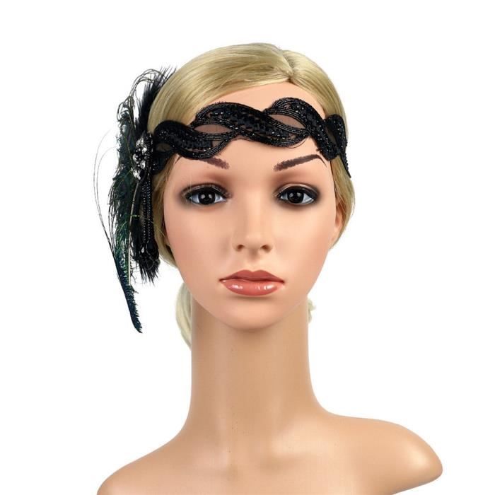 ArtiDeco Bandeau Années 1920 Avec Plumes De Paon - Accessoire Gatsby Taille Unique Pour Femmes