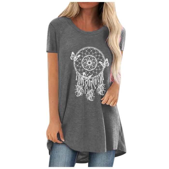 Beige FEMME T-Shirt À Manches Courtes Motif Animalier Col Ras Du Cou