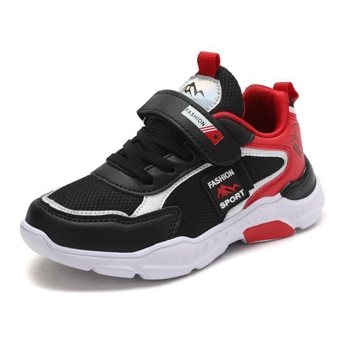 Baskets Sneakers GARCON Cuir Noir Mesh black red Mesh black red Cdiscount Chaussures