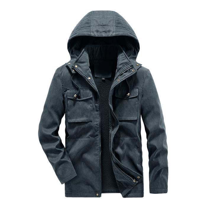 Blouson Homme Doublee Polaire Hiver Chaude Travail Extérieur avec Capuche -  Bleu fonce