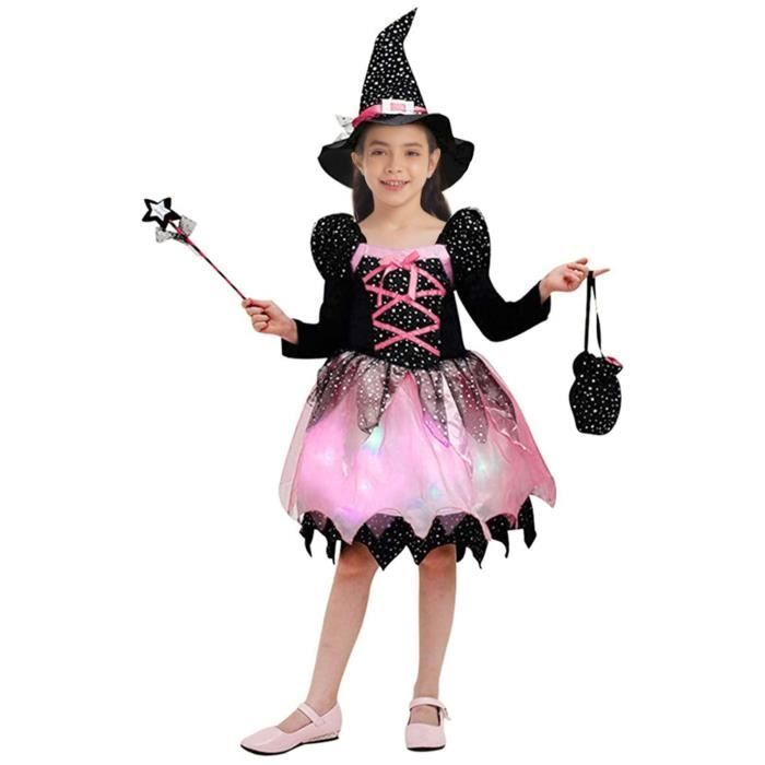 Iiniim 4 Pcs Enfant Fille Costume Sorcière Halloween Étoiles Robe