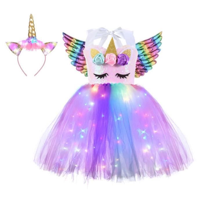 ZUCOS Costume de licorne pour fille avec lumières - Robe tutu - Robe de  princesse pour anniversaire, Halloween, carnaval (3-4 ans, arc-en-ciel A) :  : Jeux et Jouets