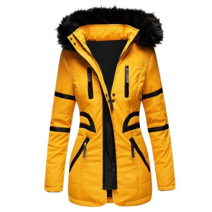 Doudoune ?� Capuche en Fausse Fourrure Femme-Jaune Jaune - Cdiscount Pr??t-?�-Porter