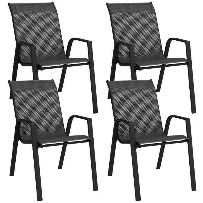 Lot De 4 Chaises De Jardin Empilables Accoudoirs Design Acier lot-de-4-chaises-de-jardin-empilables-accoudoirs-design-acier