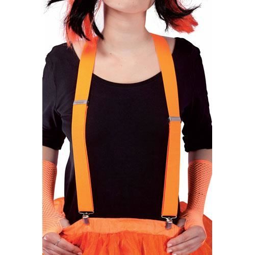 Bretelles - PTIT CLOWN - Orange fluo - Accessoire pour déguisement clown ou disco - Largeur 35 cm