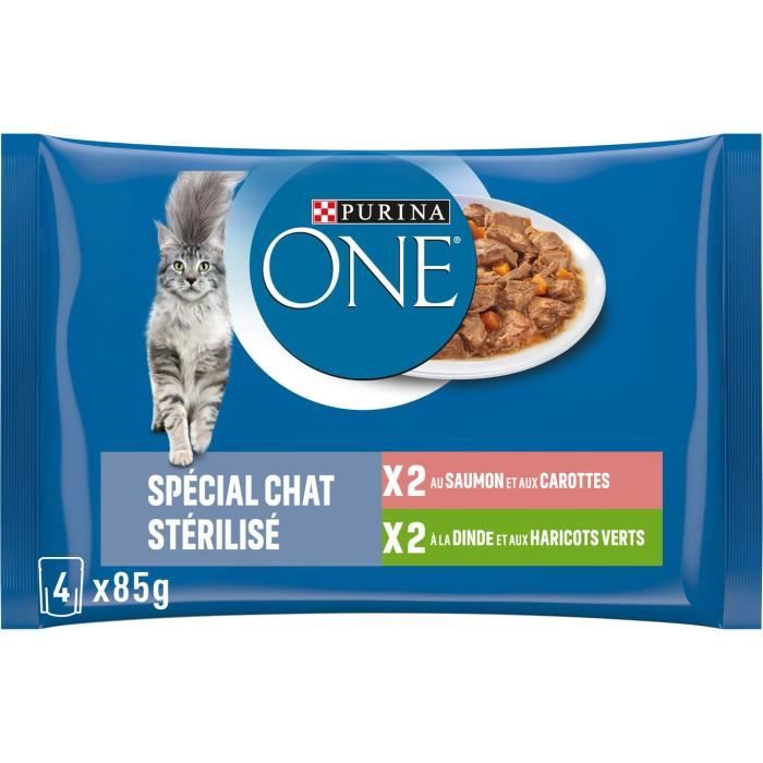 Meilleurs prix pour Nourriture pour chat - PURINA ONE - Spécial Chat Stérilisé Saumon Dinde - Pâtée - Lot de 4 sachets de 85g