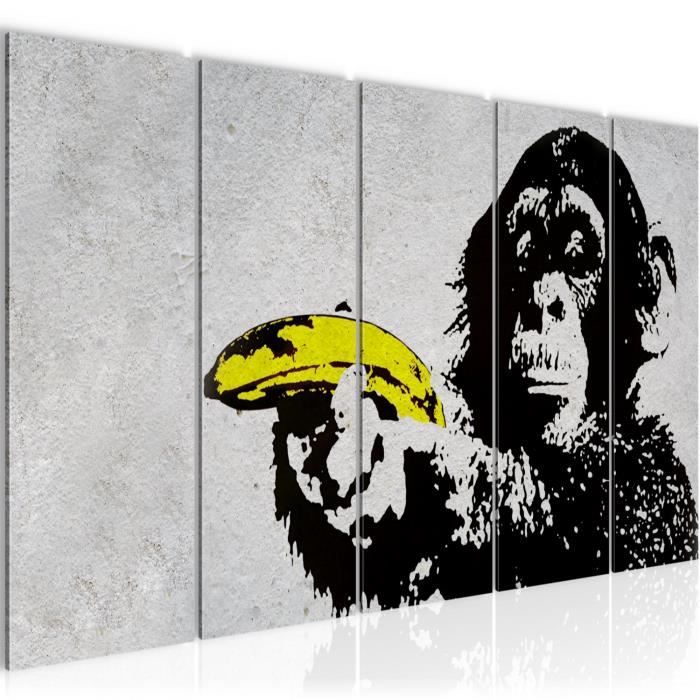 Runa art Tableau Décoration Murale Collage Banksy Street Art 150x60 cm - 5 Panneaux Deco Toile