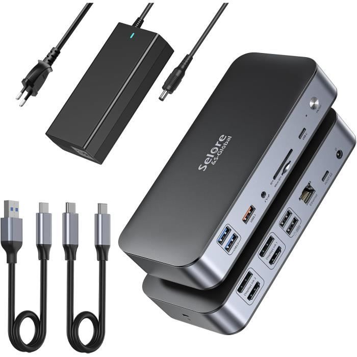 Station D'Accueil USB-C 13-en-1 DisplayLink - 2x HDMI, DP, 6x USB 3.0, Ethernet | Compatible Mac Et Windows