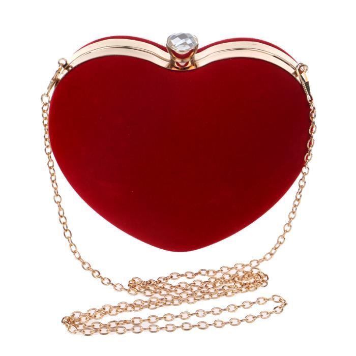 Diamants en forme de coeur femmes sacs de soiree chaine epaule Pochettes de sac a main de jour sacs de soiree pour le mariage(Rouge)