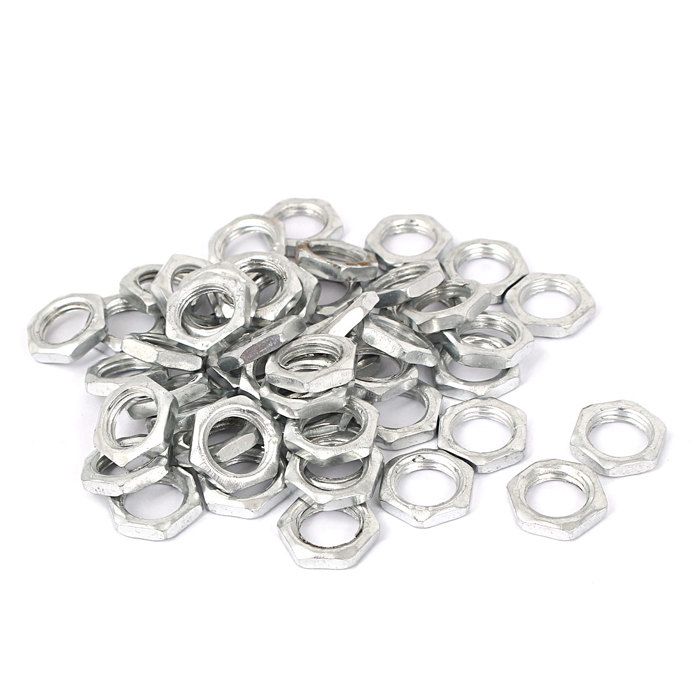 Écrou SOURCING MAP 50pcs Écrou Hexagonal Plat Fin M10 x 1 x 3mm Acier Plaqué Zinc Carbone Pour Tige de Lampe Vis Boulon