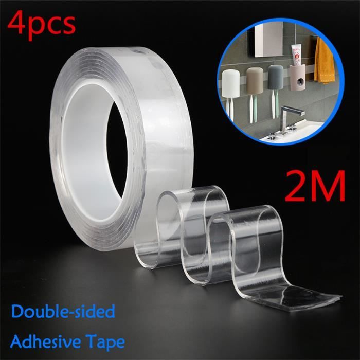 4pcs Ruban adhésif Double face Nano Transparent sans Trace ruban magique  acrylique réutiliser ruban adhésif étanche 2 m nettoyable