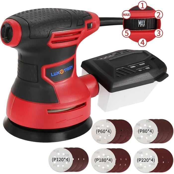Ponceuse Excentrique 125 Mm Compatible Batteries Makita 18V - 3 Vitesses (7000-11000 Tr/min), Avec Sac à Poussière Et Papiers Abrasifs - 9