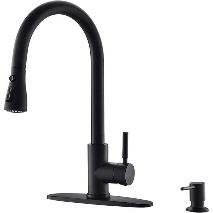 Robinet De Cuisine Noir Et Or Avec Pulvérisateur - Design Moderne Et Haute Arche