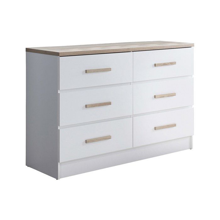 Commode 6 tiroirs - Blanc et naturel - SKAIDO