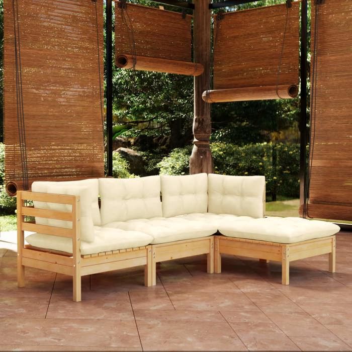 vidaXL Salon de jardin 4 pcs Crème Bois d'acacia - vue 2